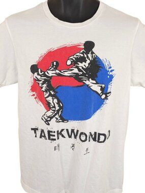 Taekwondo T Shirt Mens Size Medium White Korean Martial Arts